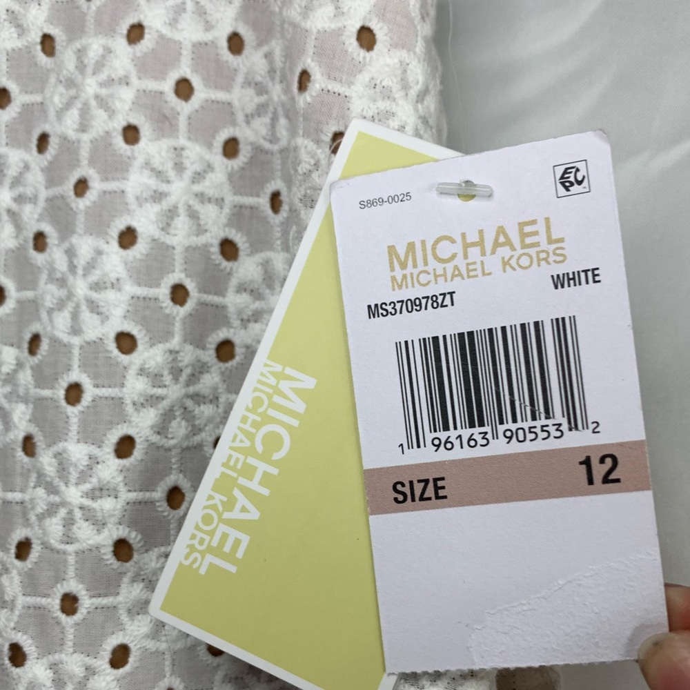 NWT MICHAEL MICHAEL KORS Eyelet Ruffled White Midi Skirt Cottagecore, size 12 - Picture 6 of 15
